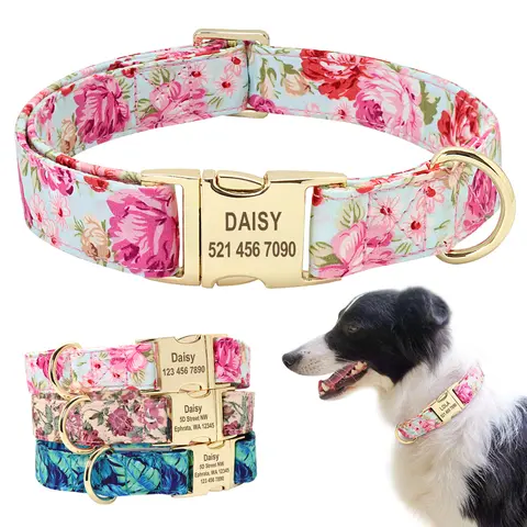 Floral Personalized Dog Collar for Small Medium Pets Beirui