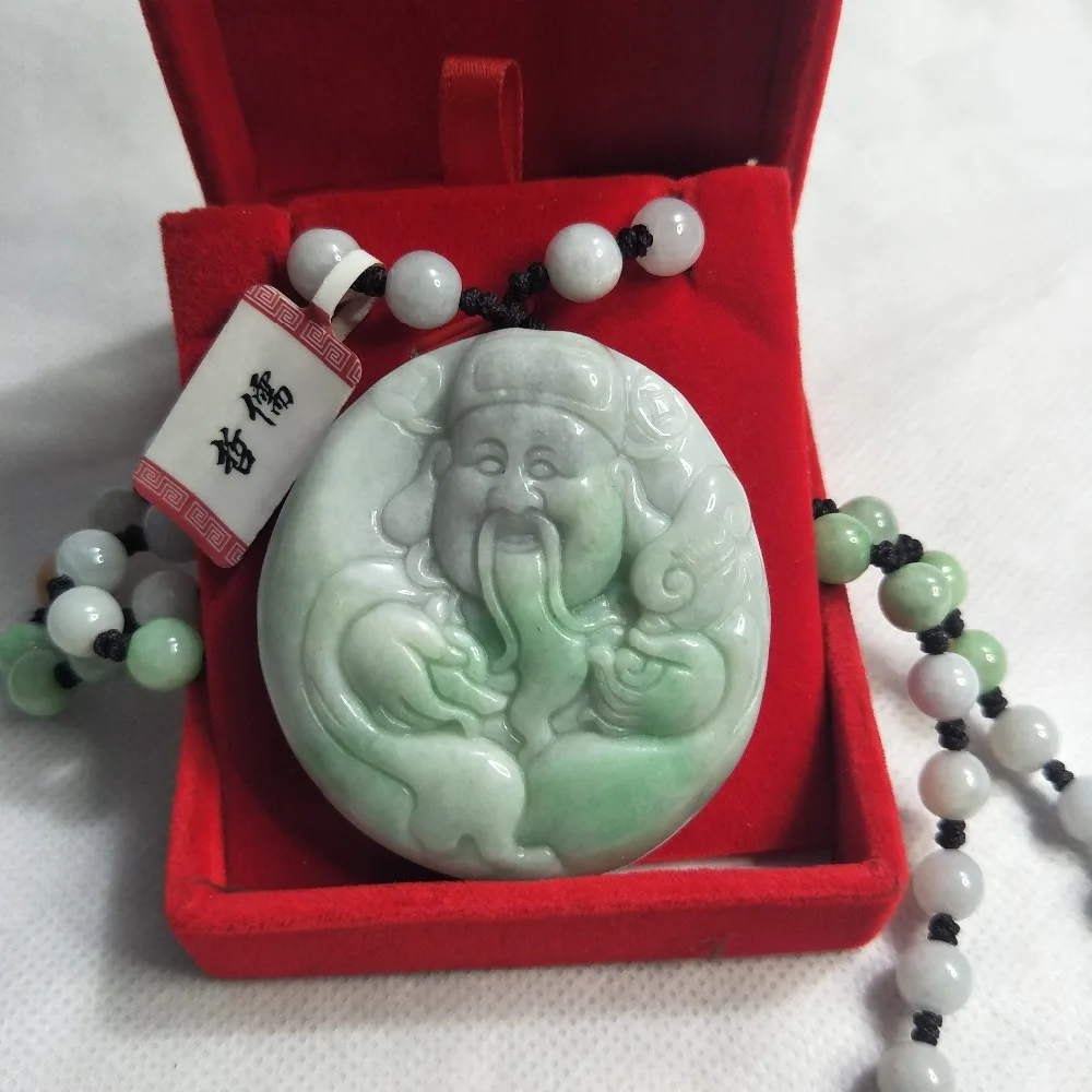 

Jewelry Jewelry The only pure natural Jadeite two-color God of Wealth pendant Three-color jadeite jade necklace Send A certifica