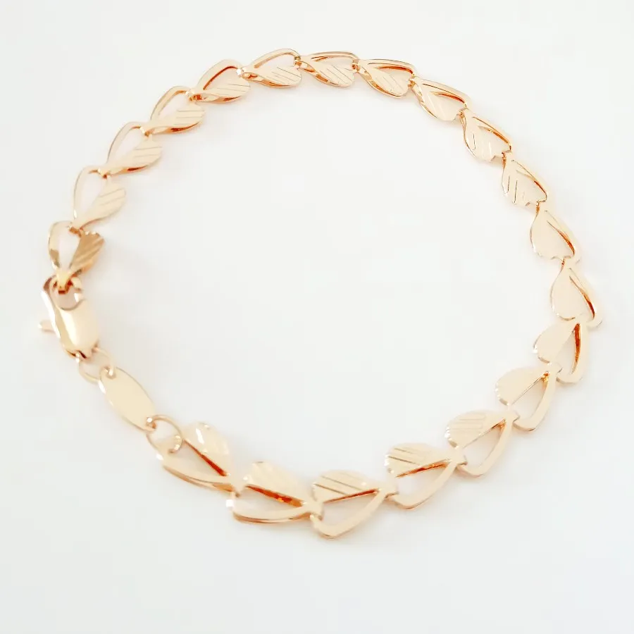 Korean Bracelet 585 Rose Gold Color Jewelry Women Hand Heart Shape Catenary Link Bracelet Bangle Girl Gold Charm Women Bracelet