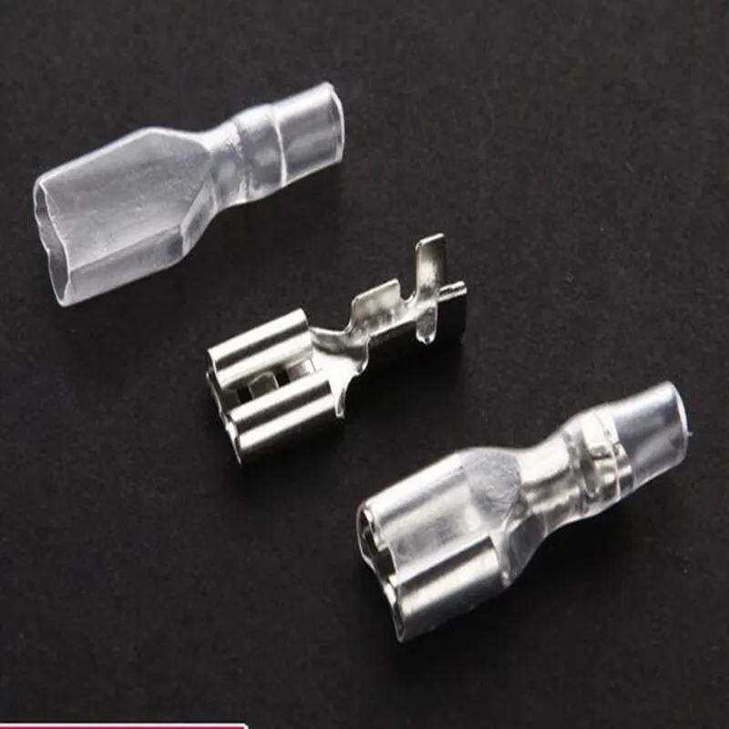 50sets  6.3 mm with transparent sheath inserted spring 6.3mm Female connector terminal Faston with insulator for wire