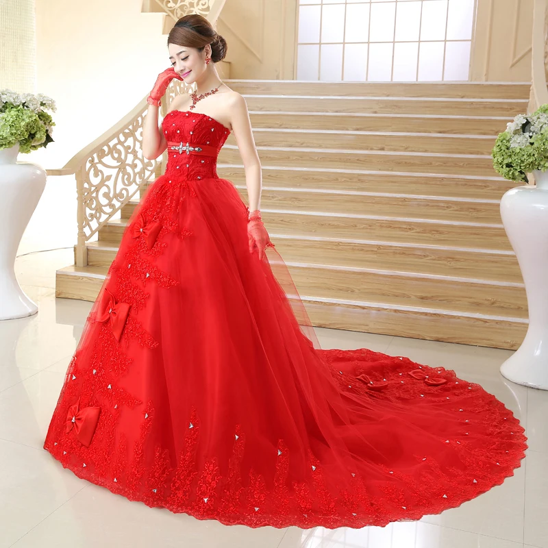 Vestidos de novia rojos de Encaje Vintage, bonitos vestidos de novia de talla grande con cola larga del 2020, vestidos de novia, vestidos de novia