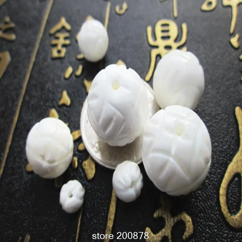 10PCS Natural Snow White Tridacna Shell Loose Beads 8/10/12mm Naga Conch Shell Carved Padma Lotus Beads TSB0233