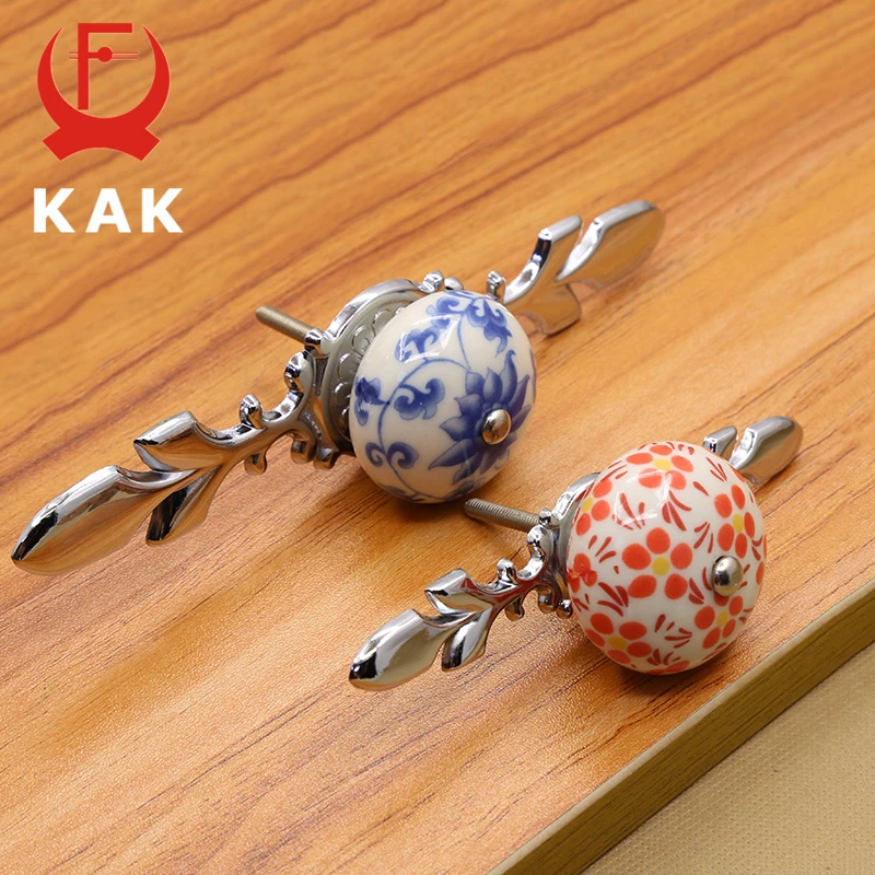 KAK 41mm China Blue and White Porcelain Ceramic Cabinet Handle and Pulls Kitchen Handles Drawer Knobs Furniture Handle and Knobs