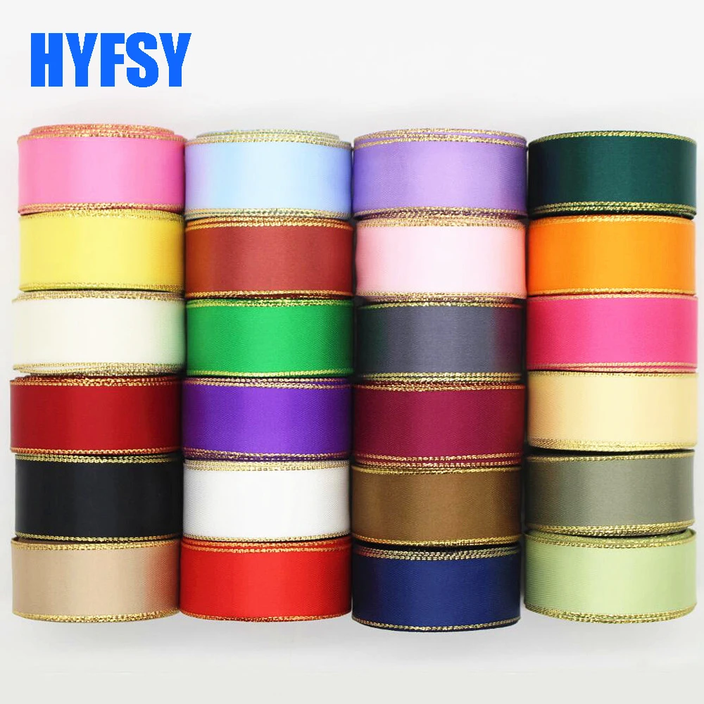 10 Yards 10MM/22MM/38MM Glitter Gold Edge Double Sided Satin Ribbon Christmas Decor Materials Hair Bows Gift Packing New Year