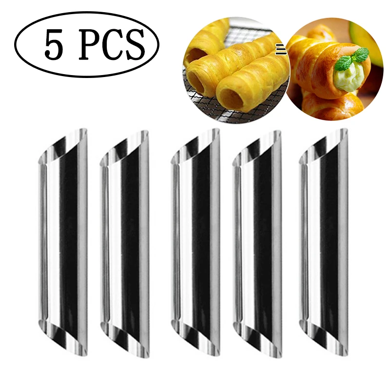 5pcs DIY Horn Croissants Mold Cake Baking Moulds Cannoli Screw Tubes for Cake and Bread Pastry Baking Mold Party Kitchen Tool