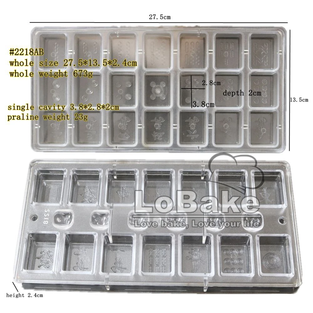 2pcs/set Creative retangle shape Chinese Mahjong designs chocolate mould Polycarbonate ice cube candy mold for DIY cake tools