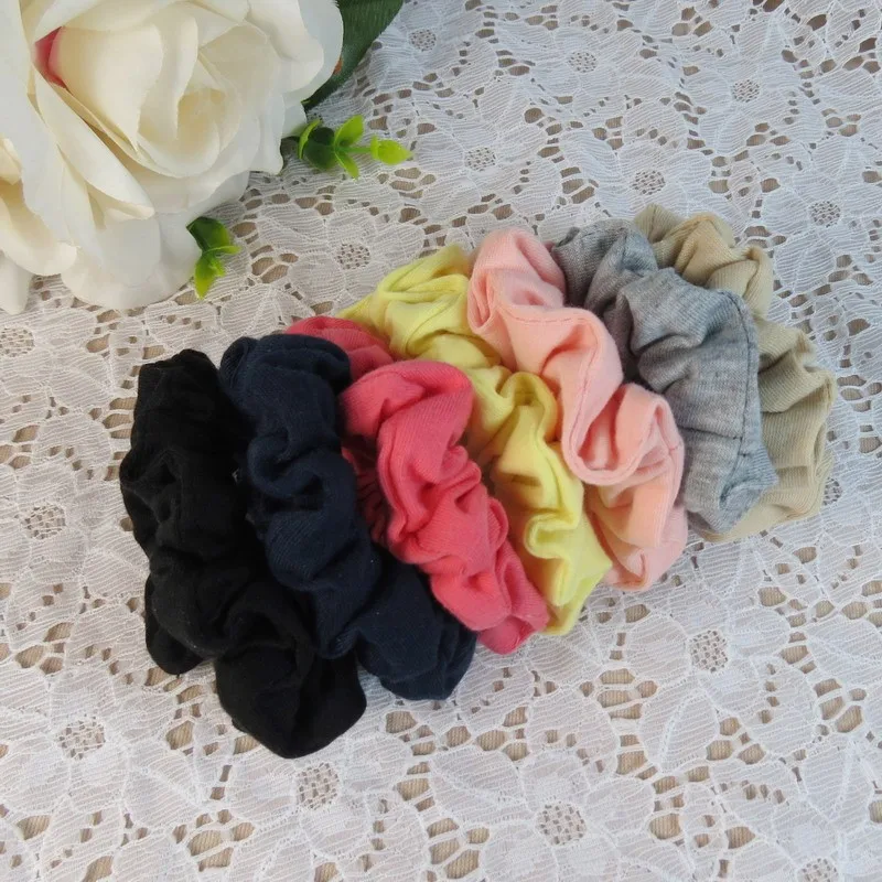 2PCS/Lot 100% Cotton Solid Print Scrunchies Women Girls Elastic Rubber Hair Bands Cute Ponytail Holder Hair Tie Rope Accessories