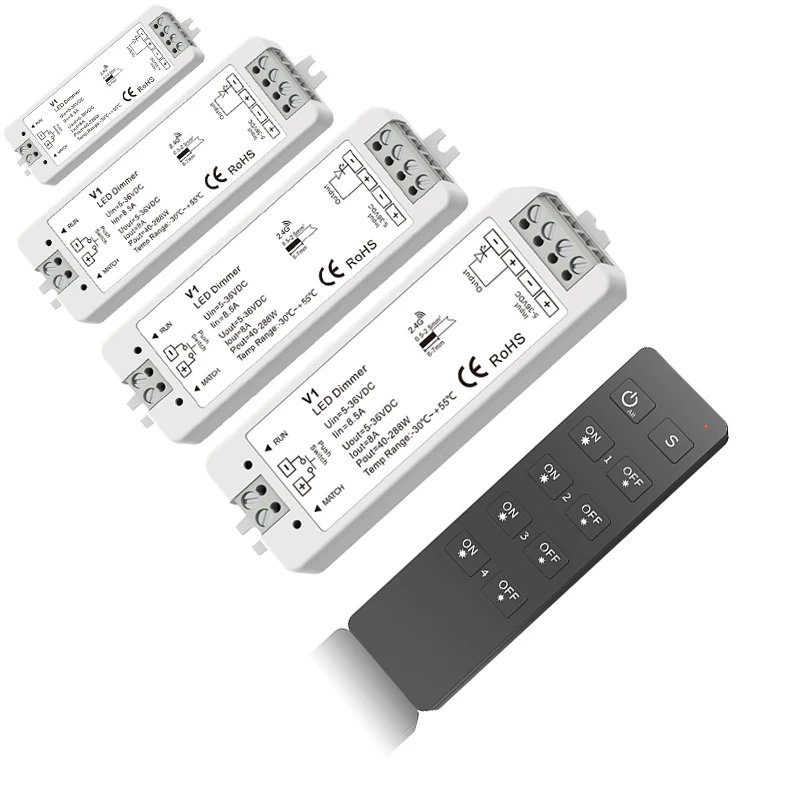 New Led Strip Dimmer 12V 4 Zone RF Wireless Remote RU4 Constant Voltage Receiver V1 Led 5050 3528 Single Color Strip Dimmer