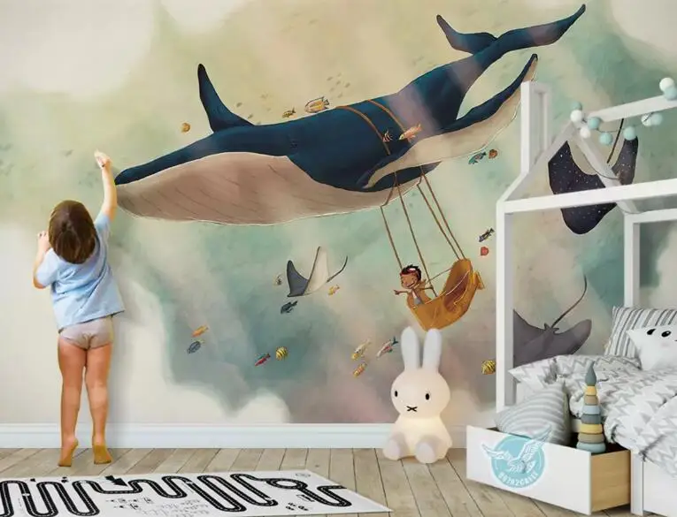 Customized kids bedroom wallpaper, creative sky whale murals for living room sofa background home decor papeles de paredes