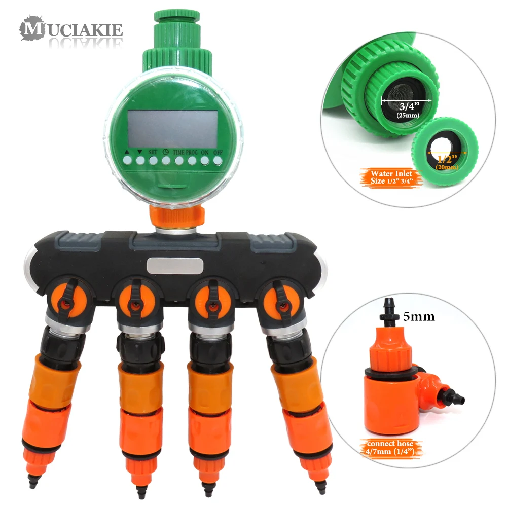 

MUCIAKIE 1PC Garden Water Splitter Shut-off Connector with Water Timer Watering Controller Connection 8/11mm 4/7mm 1/2'' Hose