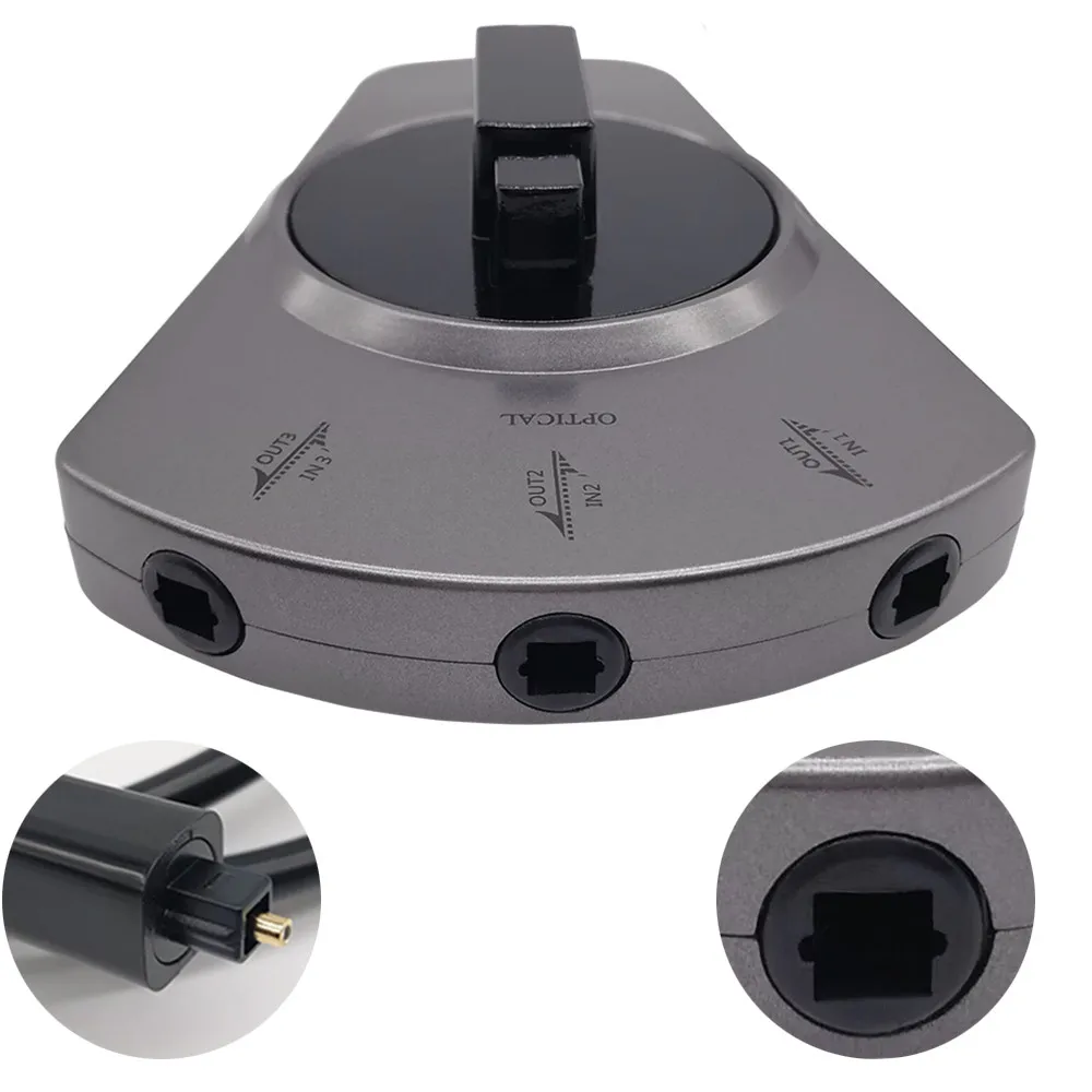 EMK 3-Way Digital Toslink Switch SPDIF Optical Audio Switch Toslink Cable Switcher Selector Hub Box for DVD CD player