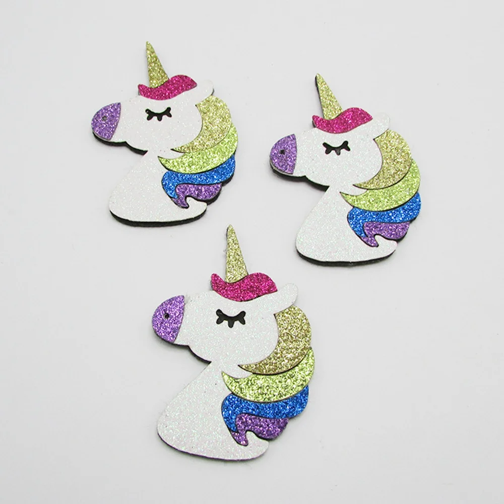 100 Pcs/lot Colorful Unicorn Empuk Appliques Satu Sisi Glitter Kain Patch DIY Patch Mainan Bayi Headwere Aksesori