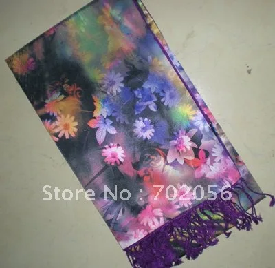 100% silk feeling 2 Ply Painting scarf Neck Scarves Shawl Soft quality 265g 180*45cm 5pcs/lot #2416