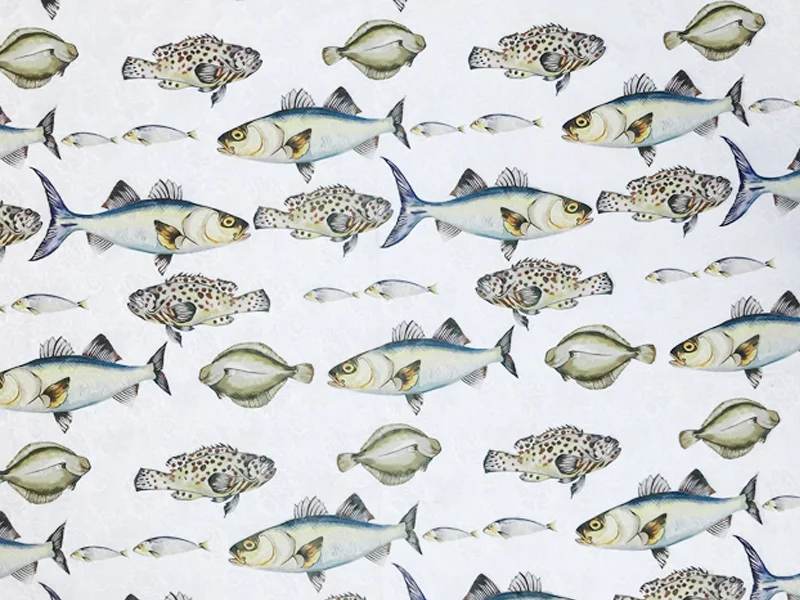 Europe and America Fashion Show Deep Sea Fish Printed Thin Jacquard  Fabric For Woman Autumn Dress Coat Jacket DIY Cloth Sewing