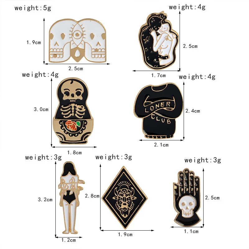 Enamel pins brooches Skeleton skull 