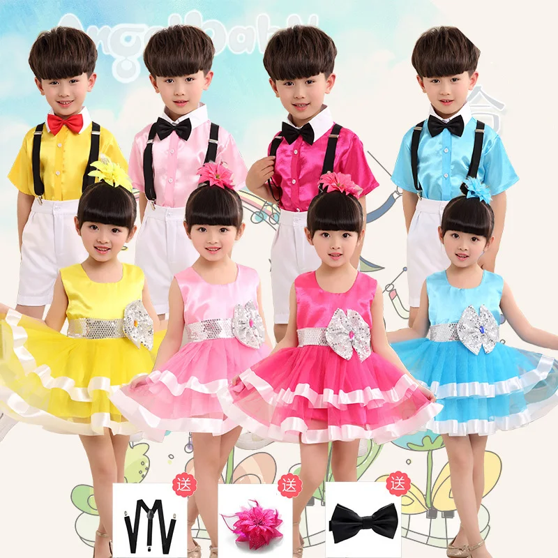 New 2020 Baby Girl Princess Party Dance Costumes Performing Veil Tutu Dance Dress Vestidos Chorus clothes Boys Belt pants