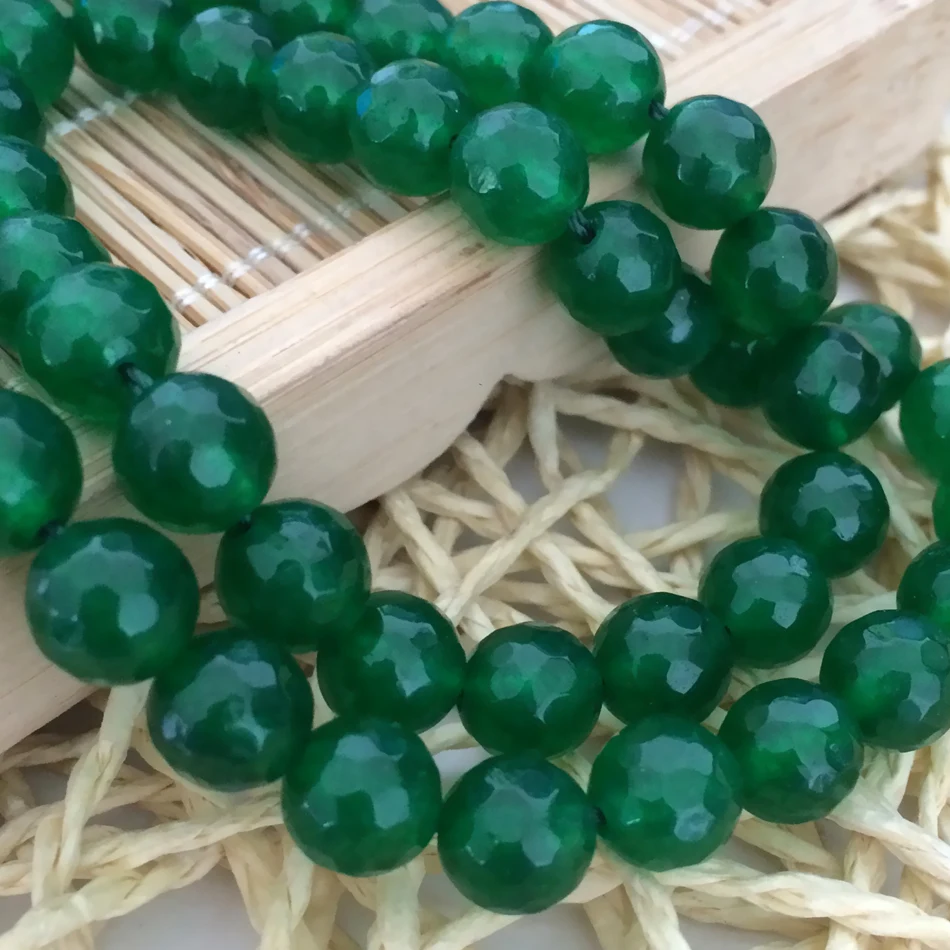 Fashion green jades beads natural stone chalcedony 4mm 6mm 8mm 10mm 12mm faceted round loose beads jewelry making 15 inches B05