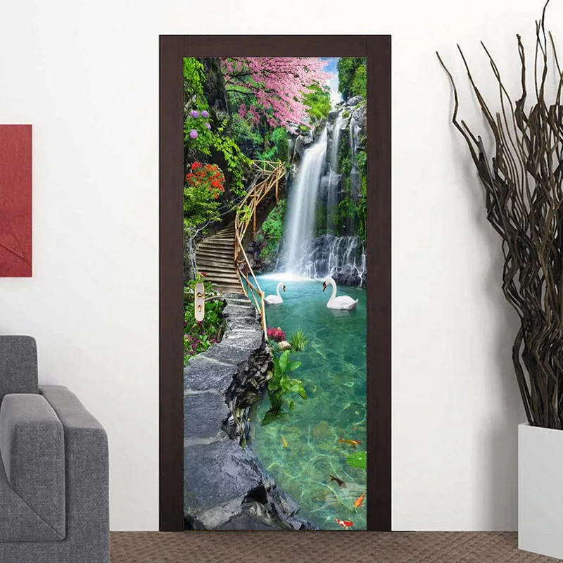 Photo Wallpaper 3D Waterfalls Forest Landscape Murals Living Room Bedroom Door Sticker Creative DIY Home Decor Wall Papers 3 D