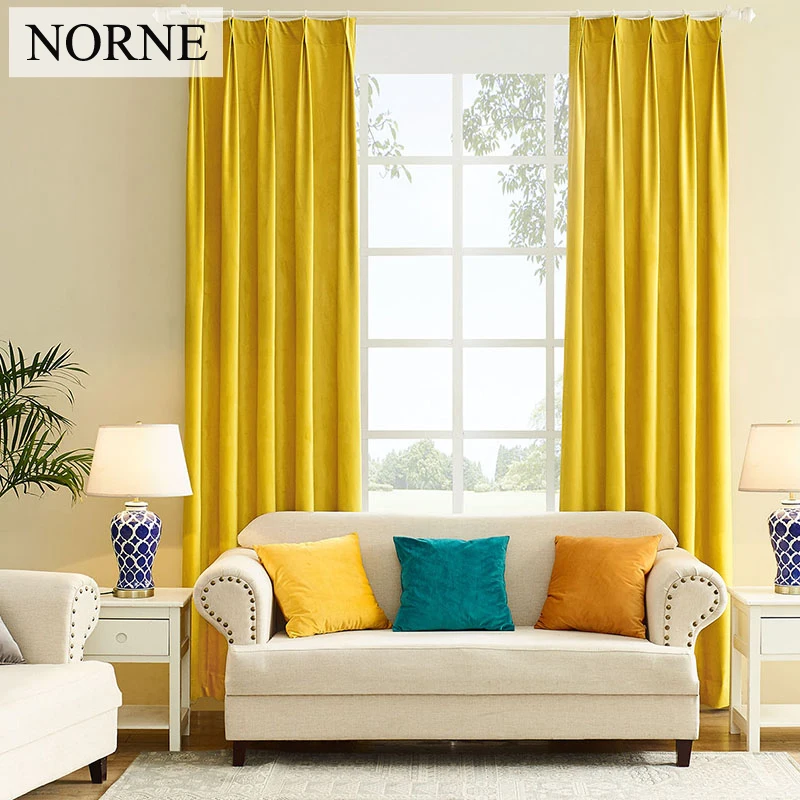 NORNE-Modern Solid Luxurious Velvet Blackout Curtain, Super Soft Window Drapes, Shades for Theater, Living Room and Bedroom