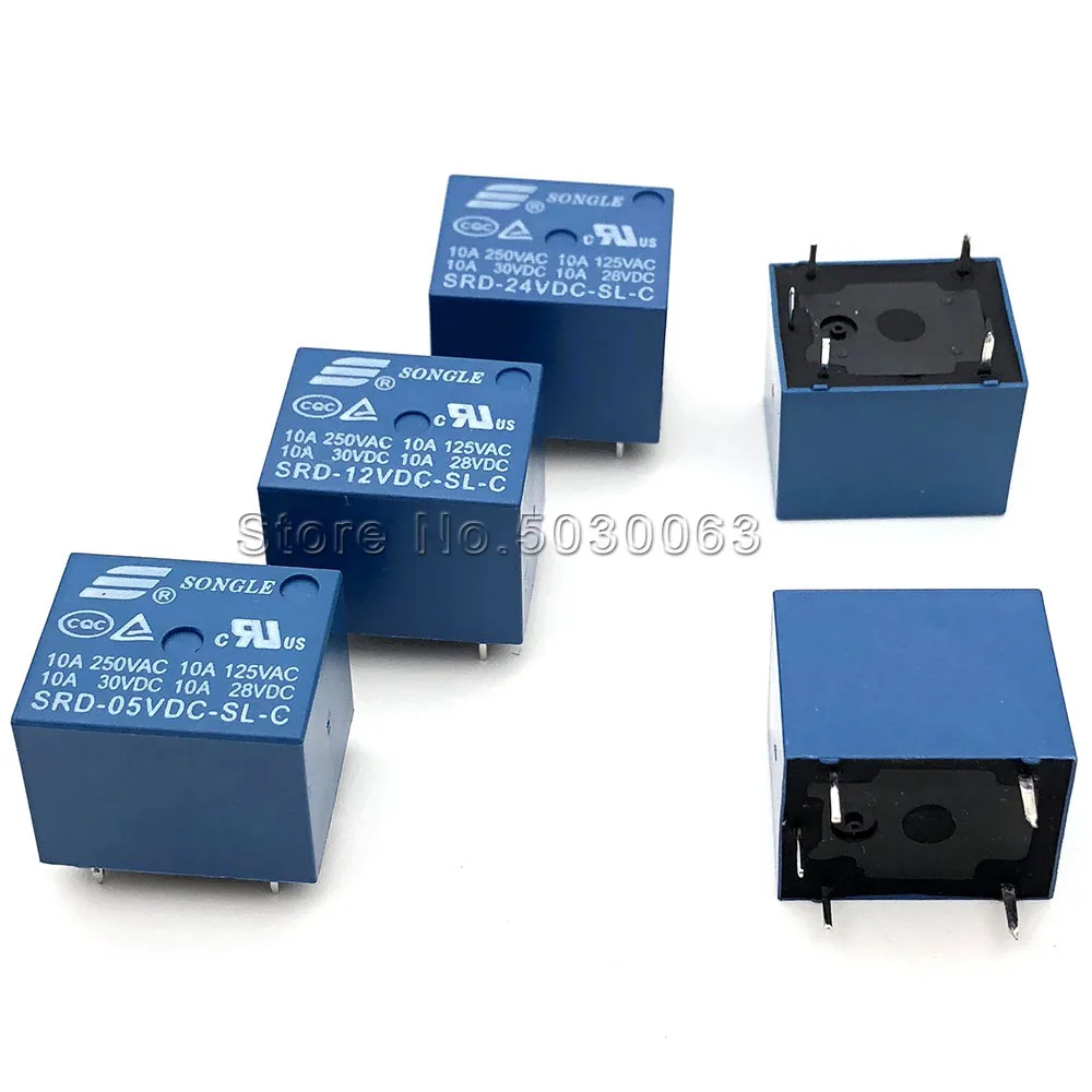 2PCS/LOT 5pin SRD-05V/12V/09V/24VDC-SL-C Songle relay 5-foot 10A high current T73 five pin 5P