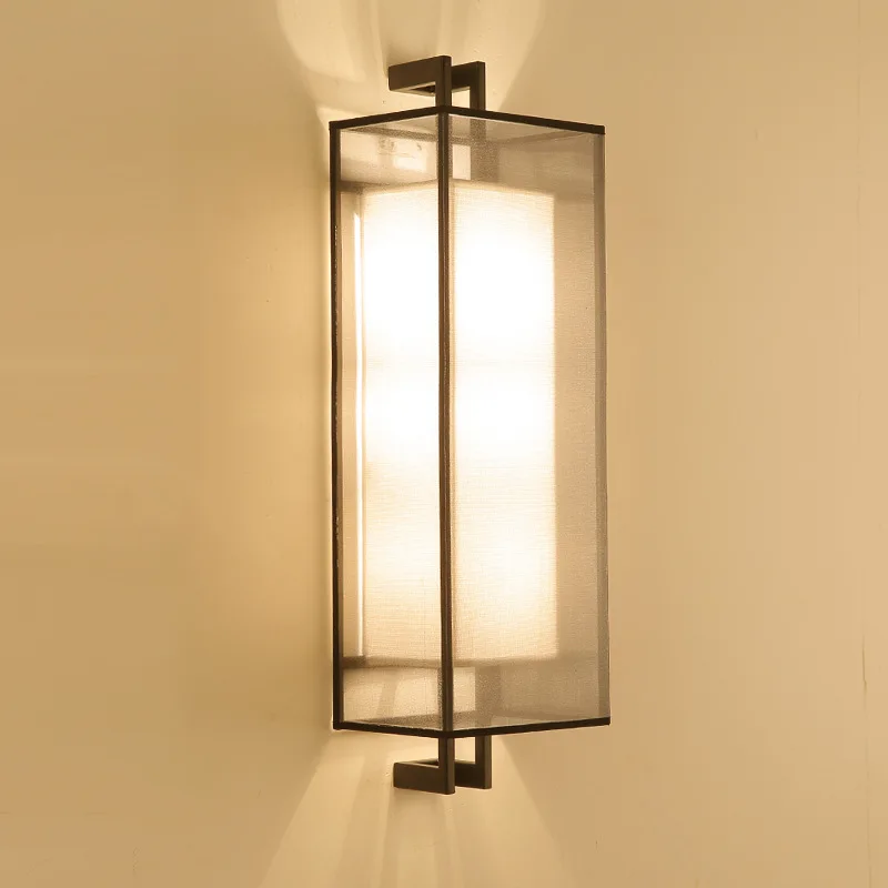 Chinese Style Fabric Wall Lamp LED 2*E27 110V 220V Modern Simple Bedside Lamps Living Room Study Corridor Lights 90-260V