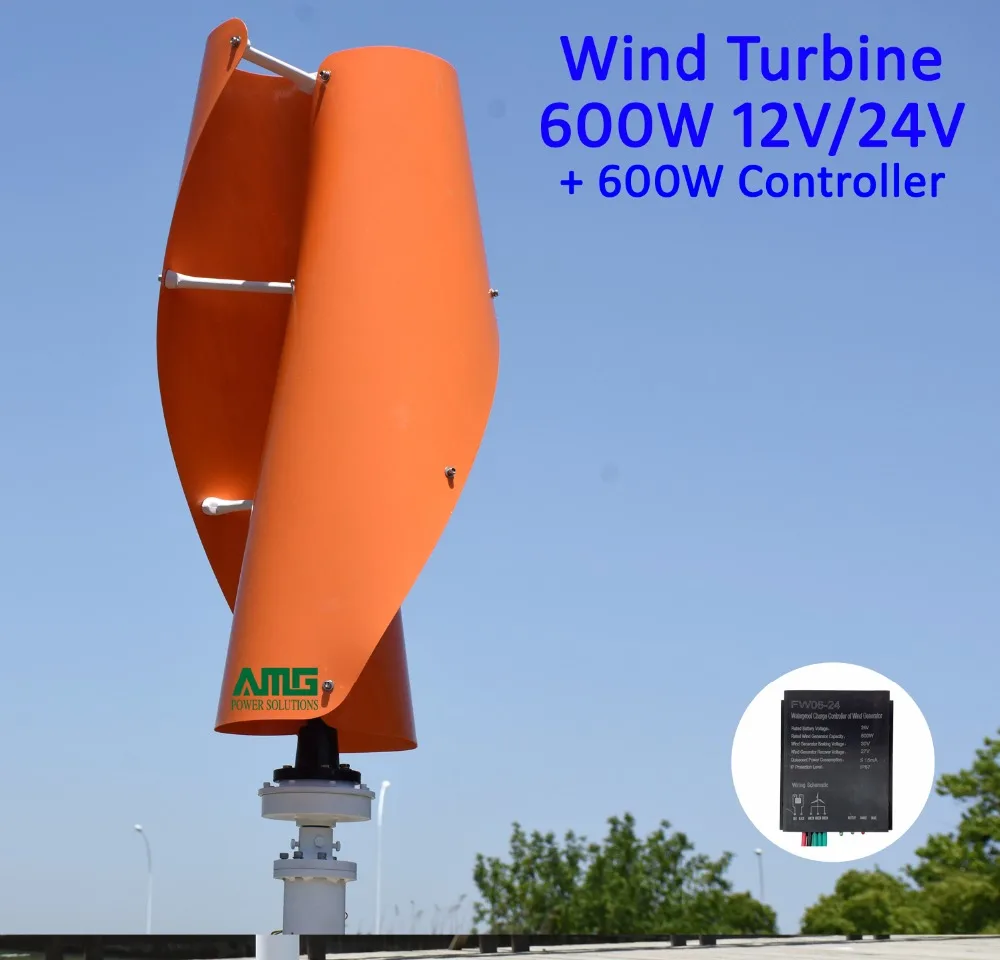 600W Wind Generator 12V 24V VAWT Vertical Axis Low Start Up Home Use  + QH 600W Waterproof Charger Controller