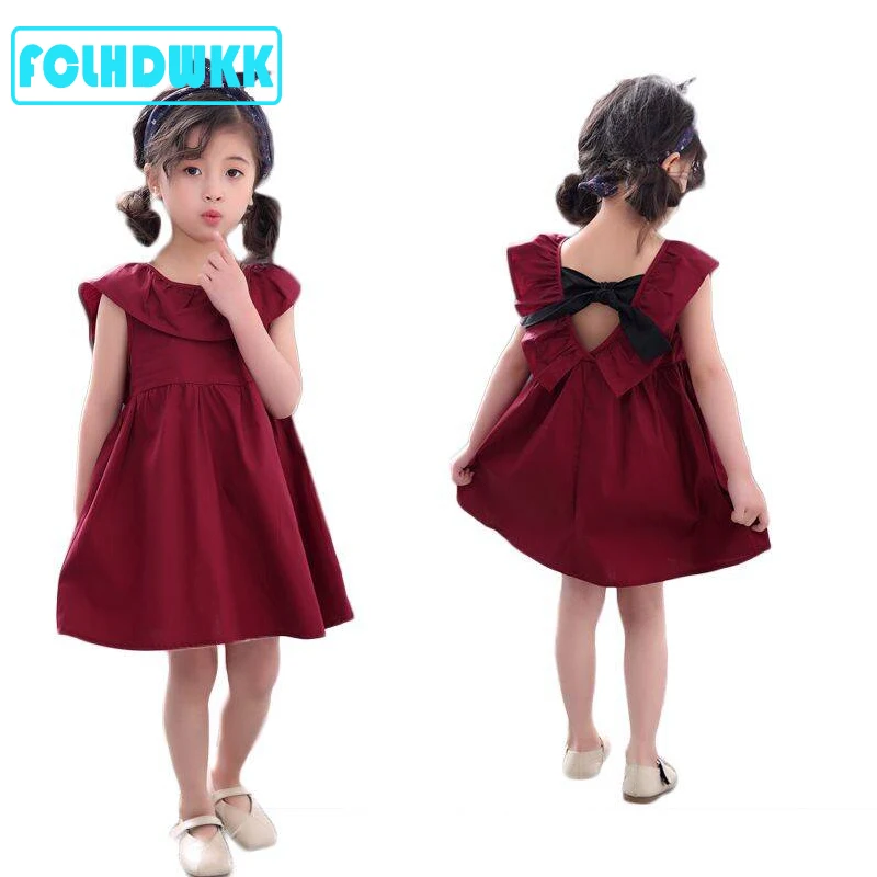 Dress Kids for Girls Clothing Princess Sleeveless Open back Bow Tie Dress Summer Cotton Clothes Baby Girl  Princess Dresses