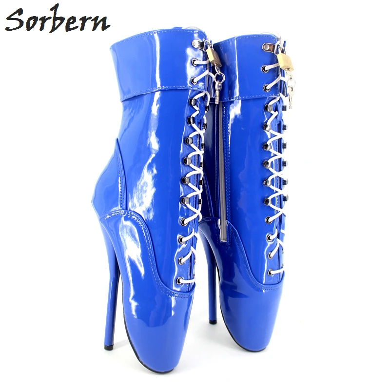 Sorbern Two Locks Ballet Stilettos Boots Women Wide Ankle Straps Short Booties Bdsm Shoe Custom Fetish Play Fun Shoes For Couple