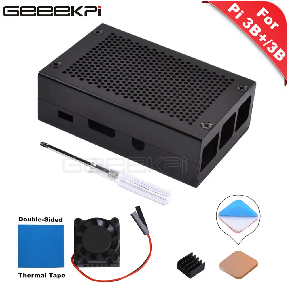 

GeeekPi Metal Aluminum Alloy Enclosure Cover Case with Cooling Fan Heatsink Screw Driver for Raspberry Pi 3 B+ (Plus) /3 B / 2 B