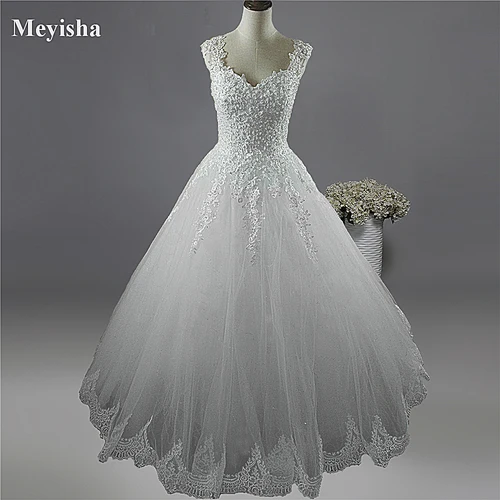 Imagen 2 del producto ZJ9076-C personalizado 2024 vestidos de novia de perlas de marfil blanco con parte inferior de encaje para vestido de novia de talla grande 2-26W