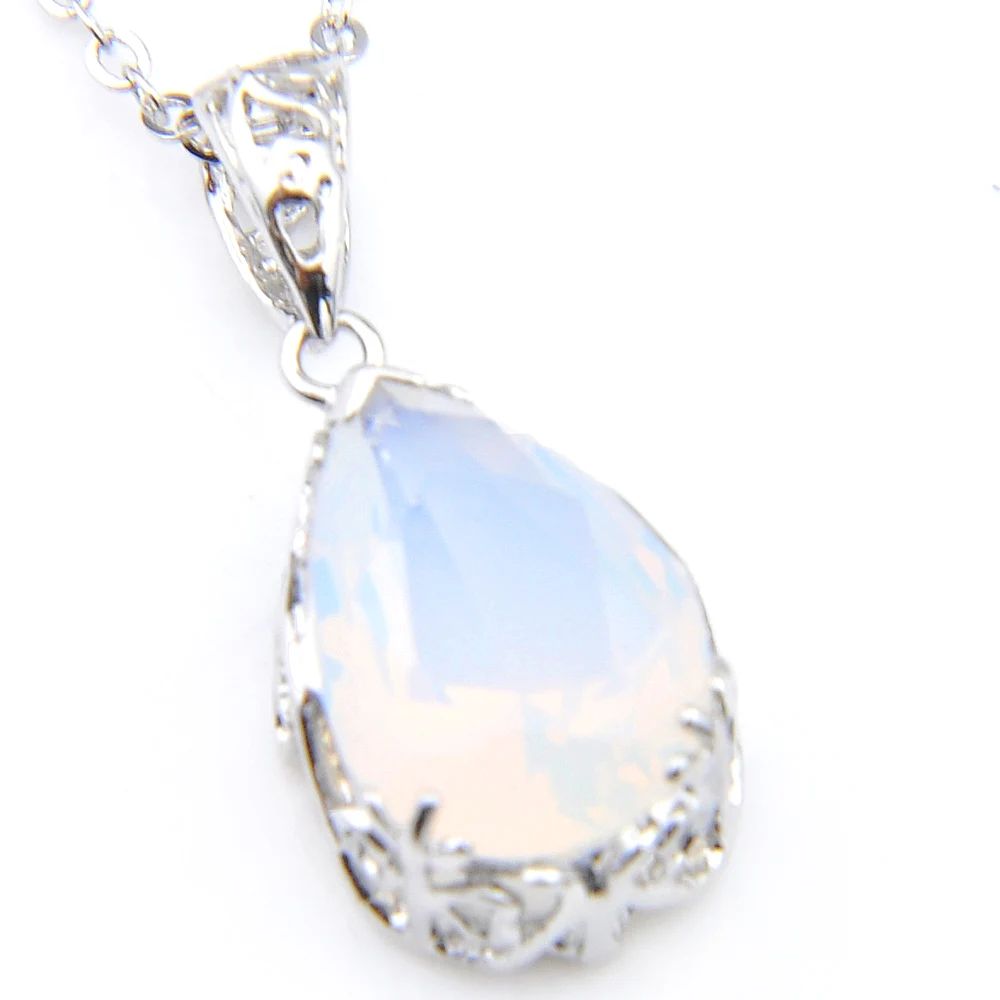 Luckyshine New Water Drop Fire Moonstone Silver Plated Wedding Pendants Russia USA Australia Pendants Necklaces
