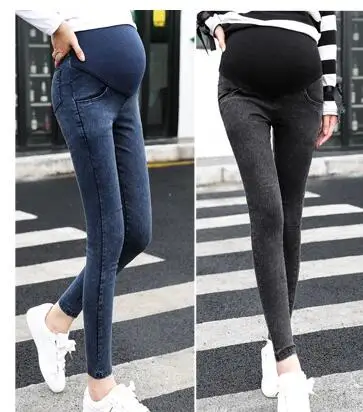 Black Waist Hole Stretch Denim Maternity Belly Jeans summer Spring Pants Clothes for Pregnant Women Pregnancy Pencil Trousers