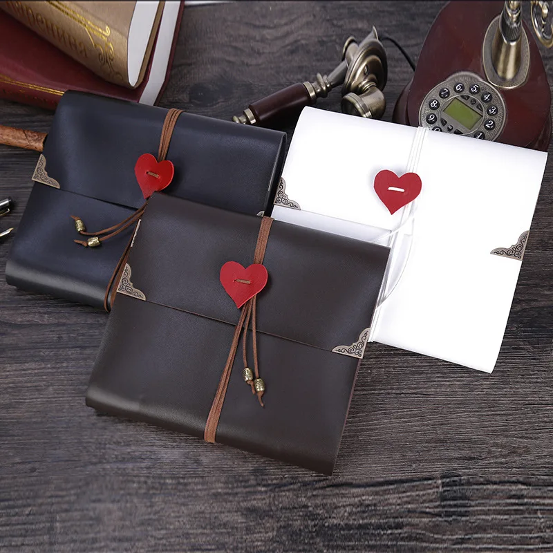 5/10/12 Inch Vintage PU Cover Photo Albums Love Heart Rope Bundle Travel DIY Baby Birthday Gifts Young Memory Book Black Sheets