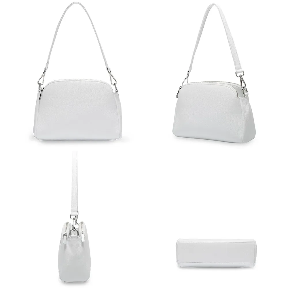 Zency 100% Genuine Leather Fashion Women Shoulder Bag Spring White Shell Bags Two Zippers Closing Elegant Crossbody Purse Black