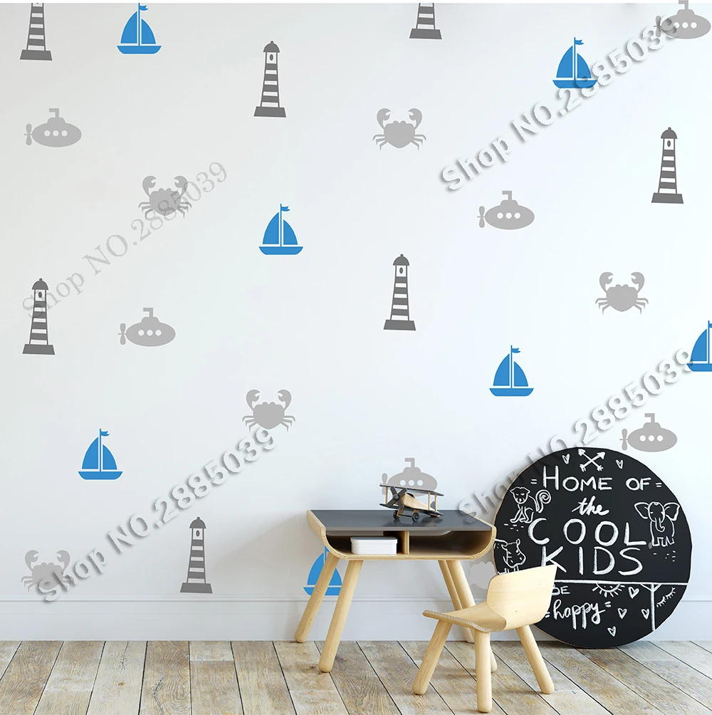 106pcs set Maritime Wall Stickers Nursery Decal Creative Vinyl Wall Sticker Kids Room DIY Self-Adhesive Boats Decals Decor JW580