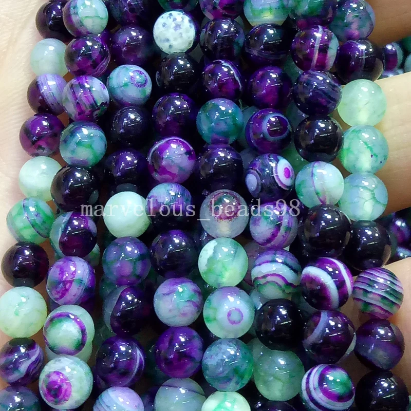 Fashion Jewelry 6mm Green Purple Dragon Veins Carnelian Round Global Art Loose Beads L 15.5