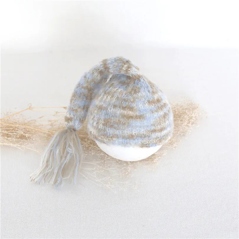 Newborn Sleepy Hat White Baby Girl or Boy Bonnet Knit Infant Cap Newborn Photography Hat Knit Long Bonnet Boy Photo Props Beanie