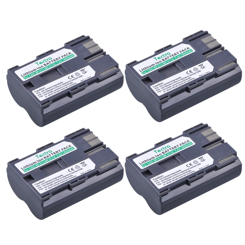 

4Pcs 1800mAh BP-511 BP-511A BP511 Battery for Canon G6 G5 G3 G2 G1 EOS 300D 50D 40D 30D 20D 5D MV300i Camera BP 511 Battery