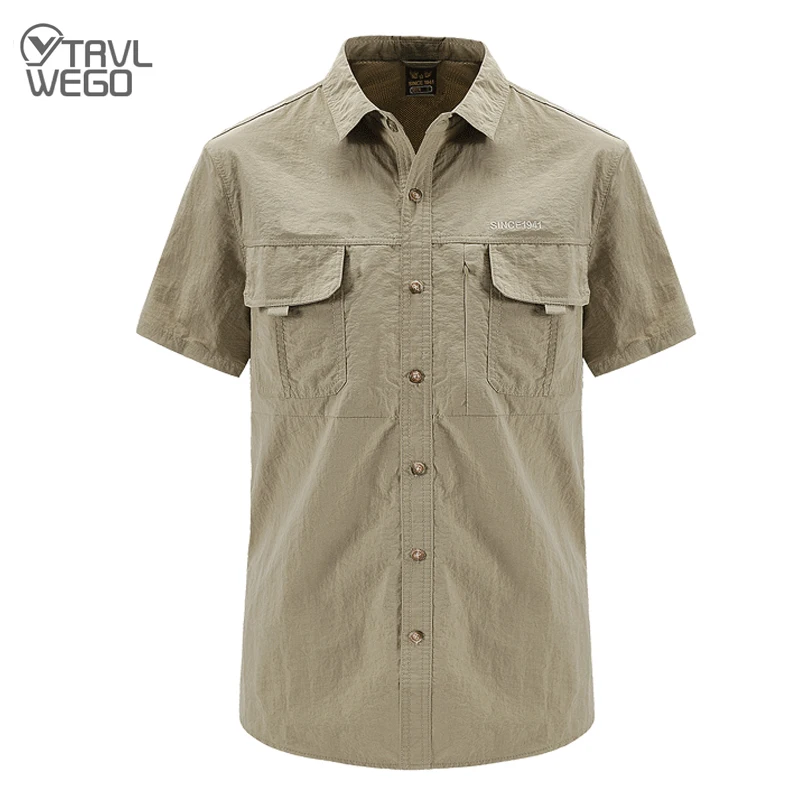 TRVLWEGO Men's Quick Dry Shirt Waterproof Outdoor Hiking Tactical Short Sleeve Shirt Male Combat Hunting