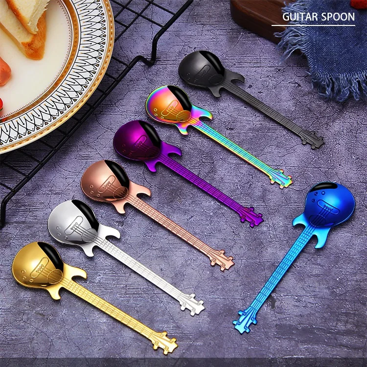 100pcs New Create Guitar Coffee Spoon 304 Stainless Steel Mixing Spoon Food Grade Tea Spoon Teaspoon W9916