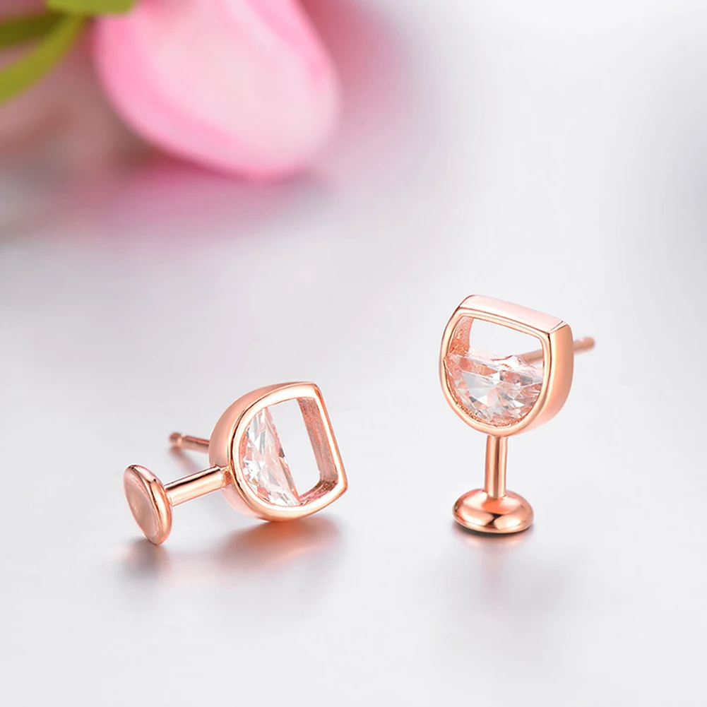 Fashion Simple Women\'s Earrings Hollow Wine Glass Cubic Zirconia Ear Stud Earrings Jewelry Gifts