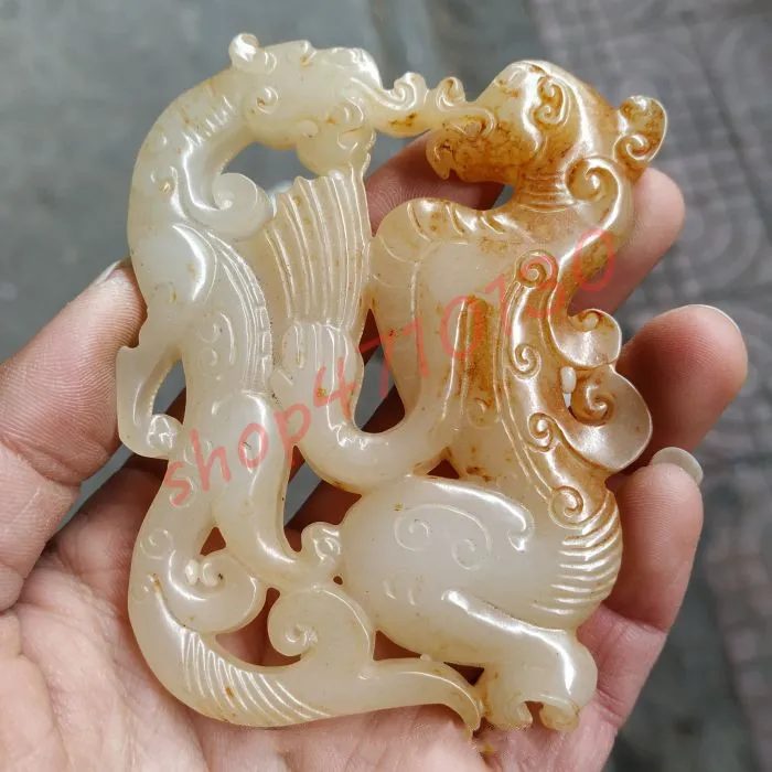 

Antique Collection, Han Dynasty Ancient Jade, White Jade Double Beast Jade Pei, Exquisite Handicraft Collection