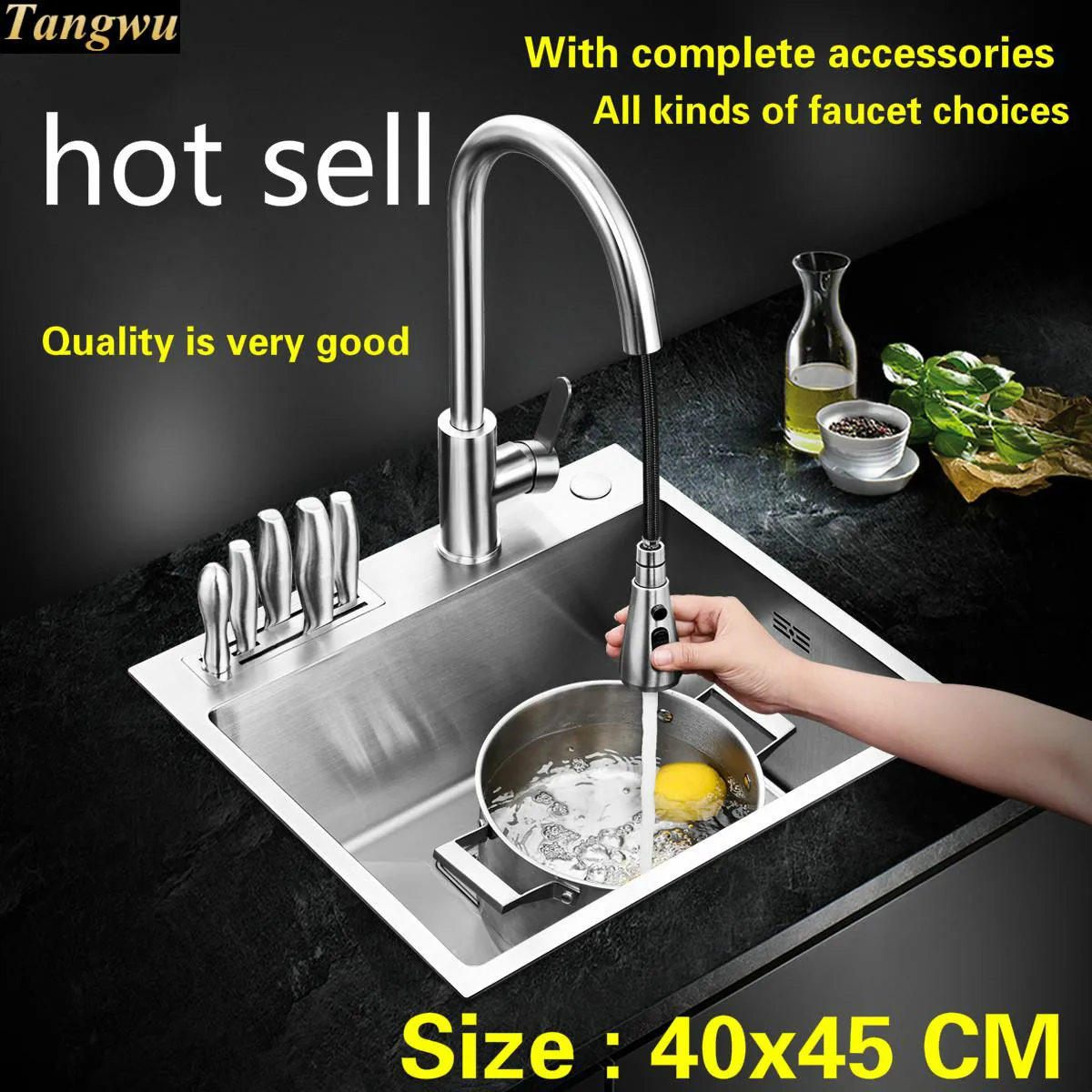 

Free shipping Standard mini kitchen balcony manual sink single trough durable food-grade 304 stainless steel hot sell 400x450 MM