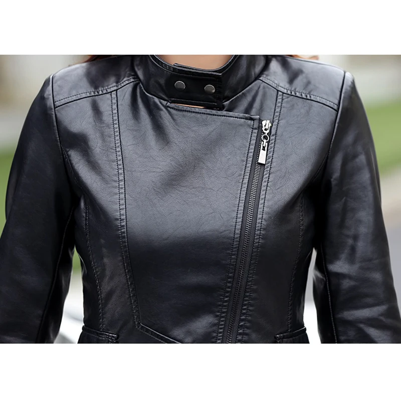 Abrigo de cuero sintético para mujer, Chaqueta larga de retales ajustada a la moda, de alta calidad, para motocicleta, otoño e invierno, 5XL, 2024