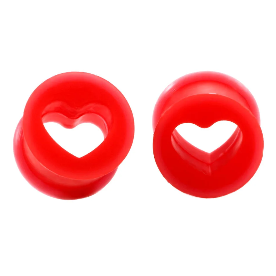 Ear Stretcher Expander Unisex Body Piercing Jewelry 1Pair Silicone Ear Plugs and Tunnels Hollow Heart Shape Ear Gauges