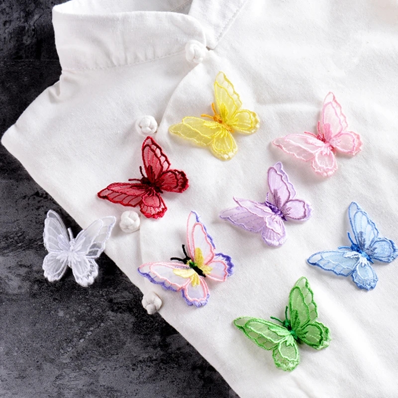 1PCS Double Layers Organdy Butterfly Patch Embroidered Cloth Stickers Bride Veil Accessories Iron On Patch for Clothing