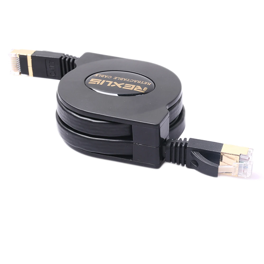 Bochara Retractable Ultra Flat Gold Plated CAT-7 10 Gigabit RJ45 Ethernet Cable For Modem Router LAN Network