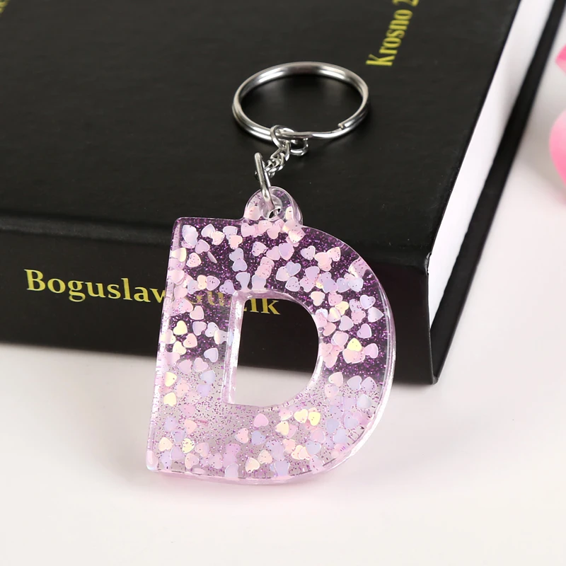 1PC Keyring  English Letter Keychain 26 English word Glitter Resin A TO Q Handbag Charms for Woman