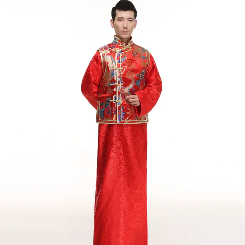 Fantasia masculina tradicional chinesa, traje masculino de casamento