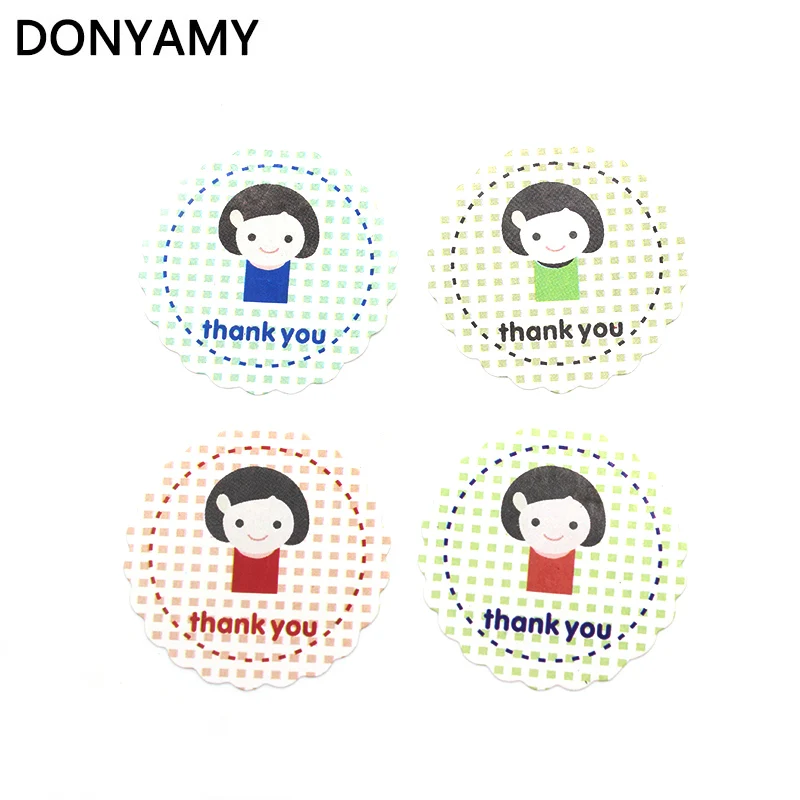 120pcs Cute Girl Thank You Gift Kraft Sticker Cookie Cake Gift Labels Seal Stickers Kitchen Sweets Baby Shower Party